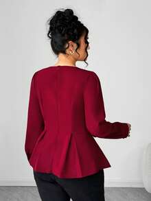 Elenzga Áo cánh dáng chữ A dài tay cổ tròn xếp ly đính hạt cỡ lớn dành cho nữ, dáng rộng thanh lịch, mặc hàng ngày, hẹn hò, tiệc tùng, đi làm - Đỏ - Xem 2