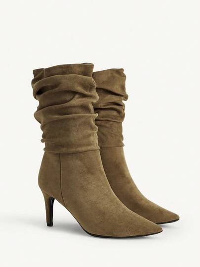 CUCCOO CHICEST Women's Pointed Toe Pleated Fashion Daily Commute High Heel Mid-Calf Boots Valentine's Day Elegant Shoes