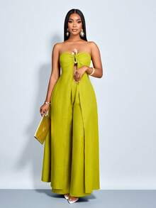 i fluido y pantalones de pierna ancha con bolsillos, decorado con diamantes y tela texturizada, estilo de vacaciones en la playa, perfecto para ir de viaje, festivales de música y uso diario - Verde - Ver 4