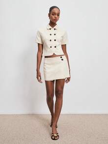 ATUI Studio Women's Solid Color Short Sleeve Double-Breasted Casual/Work Blazer - Khaki - View 6