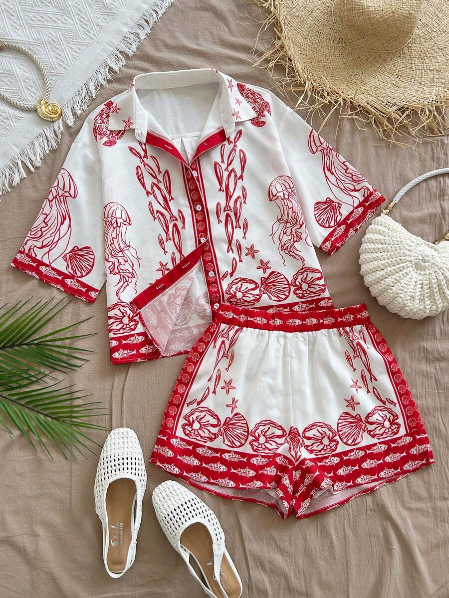 Soleia 女士两件套服装，度假装，沙滩装，夏季装，热带风情装，可爱又有趣 - 彩色 - 查看 1