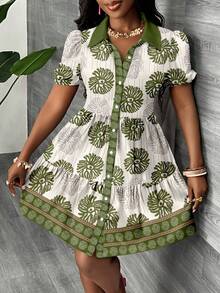 Slaydiva Đầm sơ mi nữ mùa xuân/hè mới/Đầm sơ mi ngắn tối giản thường ngày/Tay phồng/Dáng chữ A/Phong cách Boho/Đầm chống nắng cho nữ/Kỳ nghỉ/Phong cách đồng quê/Trang phục/Đi biển/Đầm mùa hè họa tiết hoa lá/Đầm cây cọ tay ngắn - Nhiều màu - Xem 4