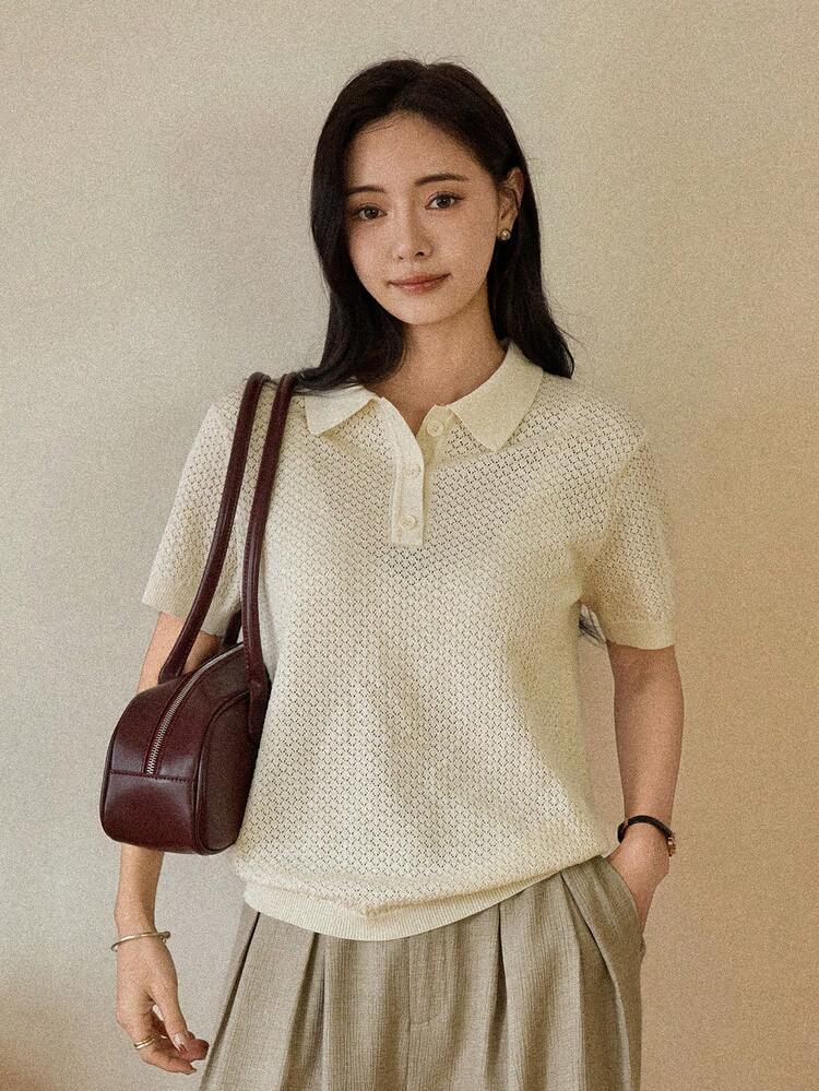 Women's Casual Knit Sweater, Stylish Design For Spring, Summer, Valentine's Day, Suitable For Office Commute Business Casual Woman