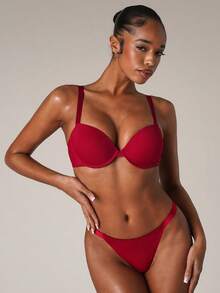 SHEIN BAE 2pcs/Set Women's Underwear (With Underwire) - Burgundy - View 5