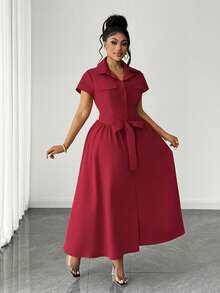 Maweii Vestido camisa vermelho sexy sem mangas para mulheres plus size - Vermelho - Ver 4