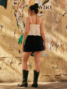 Freevana 加大码女式黑色PU休闲圣诞优雅半身裙，适合秋冬季派对假日穿着。 - 黑色 - 查看 2