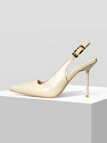 Mnmlis Women's Pointed Toe Buckle Design Fashionable High Heels, Versatile For Daily Wear Valentine's Day - Apricot - View 3