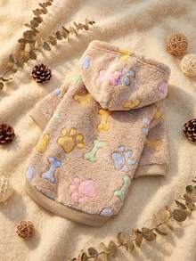 PETSIN 1pc Bone Plush Autumn/Winter Thickened Warm Hoodie For Pets - Light Brown - Multicolor - View 1