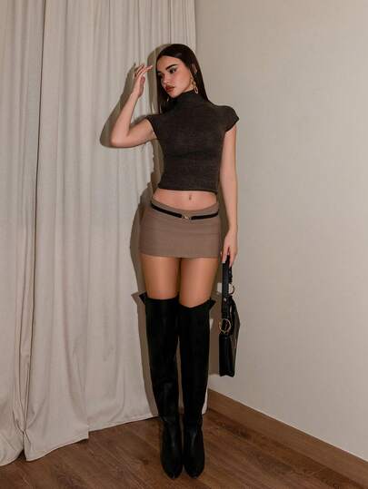 Bris Aura 女士秋冬短袖高领插肩袖修身薄款羊毛针织毛衣