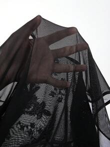 Mistrie Women's Mesh Embroidered Beaded See-Through Camisole, New Chinese Style Vacation Boho Sexy Plain Plaid Striped Casual - Black - View 7