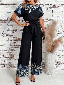 SHEIN Clasi 女士休闲度假印花连体裤，夏季 - 黑色 - 查看 4