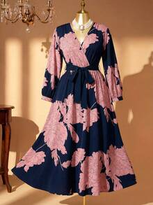 Rometta 大码纯色印花十字领短袖飘逸连衣裙婚礼当天婚礼宾客 - 彩色 - 查看 2