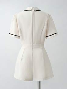 Franclia 女士优雅连体裤，时尚连体裤，通勤连体裤，撞色连体裤，短款连体裤，春夏连体裤 - 杏色 - 查看 7