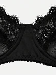 EmpressEnvy 小号蕾丝牛奶丝镂空性感内衣套装，露背设计，两件套 - 黑色 - 查看 5