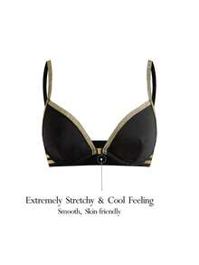 Ocili 1pc Women's Shiny Swimsuit Bra, Gold Front Closure, Basic Minimalist Comfortable Lingerie - Black - View 1
