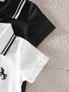 SHEIN 2pcs/Set Infant Toddler Unisex 0-3 Years Baby Boy/Girl Cute Dinosaur Knitted Short Sleeve Romper, Basic Jumpsuit Set, Spring/Summer Baby Boy Clothes Polo Baby Casual Sets Black And White Baby Boy Outfit Baby Boy Summer Sets Baby Boy Short Sleeve Suits Baby Boy Romper For Wedding, Baby Shower, Christening And 1st Birthday Celebration,Festival Gift Sthings For Baby Neutral Baby Clothes Unisex - Multicolor - View 4