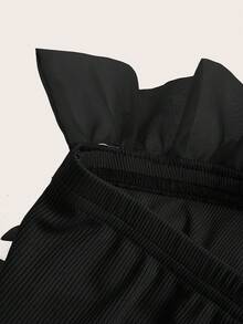 Revavyn 荷叶边网纱拼接上衣 节日派对服装 可爱趣味衬衫 - 黑色 - 查看 3