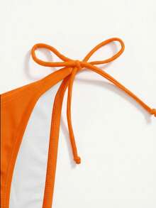Swim Vcay Women's Minimalist Solid Neon Orange Side Tie Bikini Bottom, Suitable For Beach & Holiday - Orange - View 3