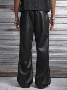 AXEPEAK Men's Zipper Decor Button Casual Wide Leg Pants - Black - View 7