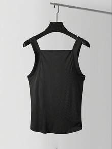 Manfinity Dauomo Men's Solid Color Square Neck Slim Fit Casual Tank Top, Summer - Black - View 5