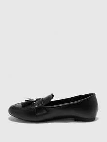 CUCCOO BIZCHIC Women's Minimalist Commuting Office Patent Leather Tassel Loafer Flat Shoes - Black - View 9