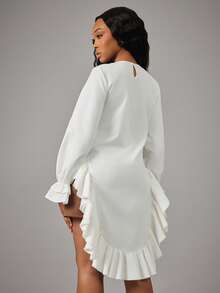 NYA SZN Blusa de manga larga con escote en V, volantes y bajo irregular, suelta, blanca, ideal para Pascua, Día de San Valentín, Día de San Patricio, vacaciones de primavera, primavera, verano, eventos modestos, de lujo, vacaciones, fiestas y viajes para mujeres - Blanco - Ver 2