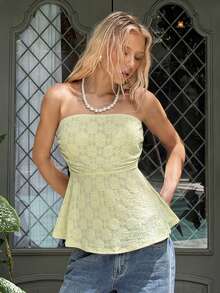 MainGRL Women's Vacation Jacquard Ruched Bandeau Sexy Top,Spring To Summer,Summer Outfits,Beach Outfit For Women - Green - View 1