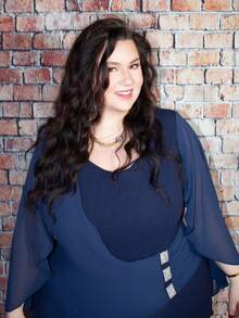 Truni 大码女式纯色荷叶边拼接优雅连体裤 - 藏蓝色 - 查看 6