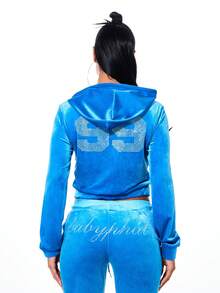 BABYPHAT CROPPED VELOUR SWEATHSHIRT WITH RHINESTONES - Blue - View 1