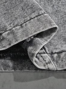 Manfinity ZONE917 男士纽扣口袋直筒休闲宽松牛仔裤，街头潮流百搭 - 灰色 - 查看 4