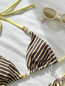 Swim Vcay 2026 New Spring/Summer Women Vacation Beach Striped Halter Bikini 2 Pieces Set - Multicolor - View 5