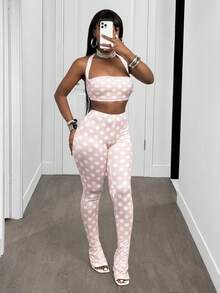 BamGleam 2 Stück/Set Vintage Lässig trägerloses Top und Skinny Leggings für Frauen, Frühling/Sommer - Verschiedenfarbig - Übersicht 6
