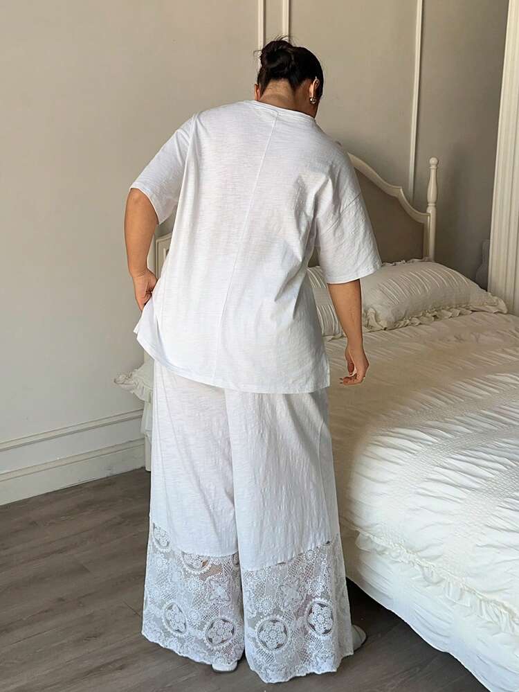 Dazy Plus Plus Size Women Casual Dropped Shoulder Short Sleeve Pajama Set