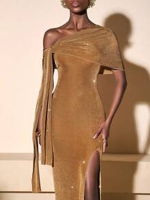 Zivah 2026 度假休闲独特系带优雅复古金色开衩连衣裙 - 金色 - 查看 4