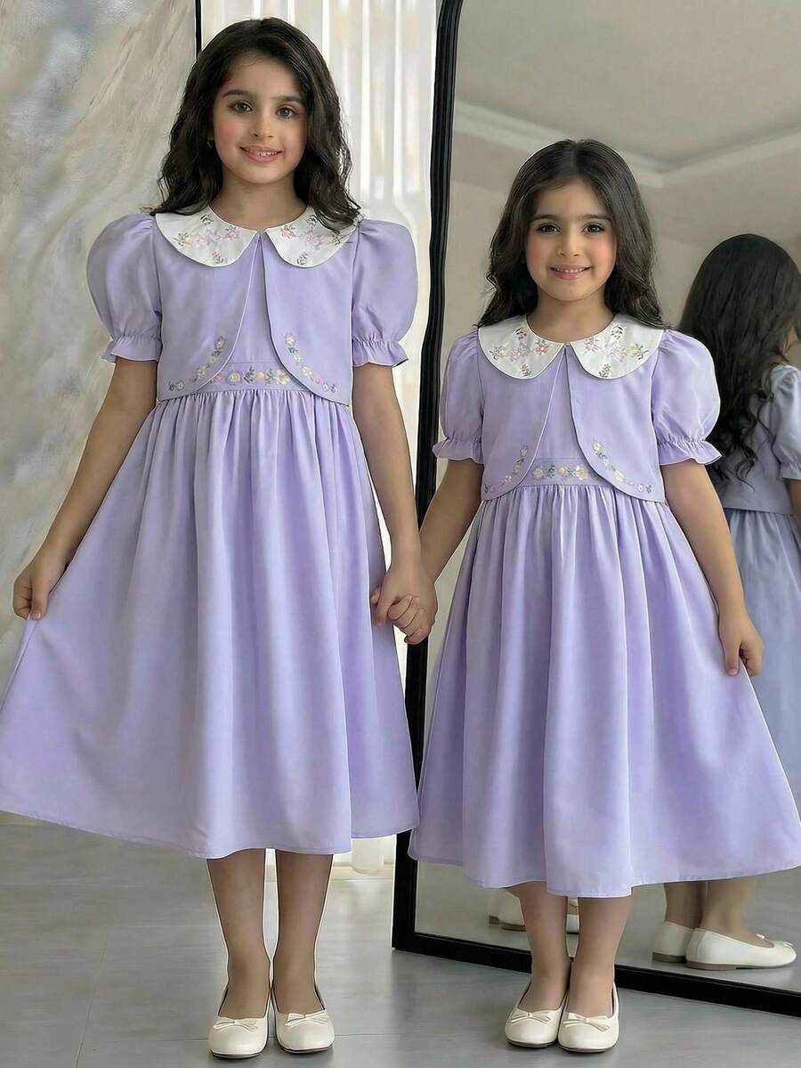 Tween Girls' Casual Floral Print Dress - Purple - View 1