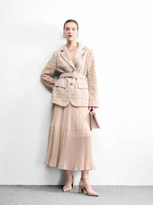 CUCCOO BIZCHIC 女鞋 女士尖头粗跟中跟白色镜面踝带镂空女式高跟鞋 时尚舒适通勤商务百搭女式镂空鞋 - 米色漆皮 - 查看 6