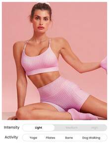 GLOWMODE FeatherFit™ Strappy Back Sports Bra Tank Top Low Impact Yoga Daily Gym  Spring Summer - Baby Pink - View 5