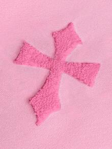 Manfinity EMRG 男士街头风流行INS风十字绣卫衣，适合音乐节、夜店、酒吧等场合，也可作为男友/老公礼物、周年纪念礼物，白色圆领 - 粉色 - 查看 2