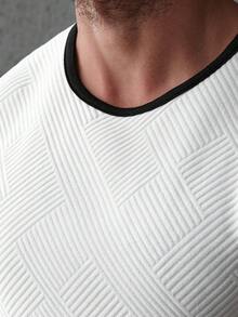 Manfinity Homme 男士休闲波浪纹理撞色罗纹无袖背心，适合日常穿着、户外活动、居家、约会、海滩等场合，白色，男士礼物，夏季宽松圆领背心，街头风，旅行穿搭，日常休闲装 - 黑與白 - 查看 3