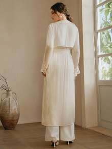 Anewsta Apricot Trench Coat, Mid-Length Women's Loose Flowy Shirt Dress, Slim Fit, Versatile, Lightweight Jacket For Spring & Autumn - Beige - View 2