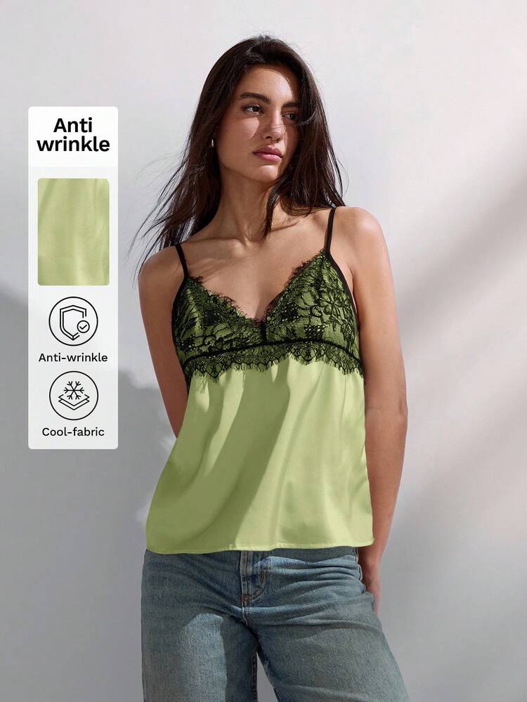 SHEIN Maija Lace Patchwork Camisole For Women, Comfortable, Skin-Friendly, Elegant, Versatile For Outings, Suitable For Easter, Music Festivals, Graduation, Brunch