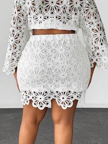 Maweii 女士优雅镂空蕾丝A字荷叶边半身裙，适合春夏户外穿着 - 白色 - 查看 6
