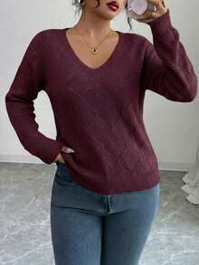 EURMUSE Women's Solid Color Minimalist Everyday Long Sleeve Regular Sweater - Burgundy - View 3