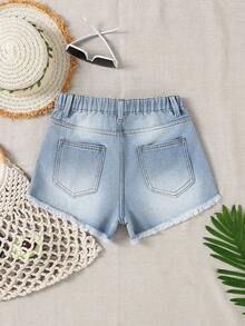 Tween Girls Y2K Style Jeans, Vintage Light Wash Distressed, Ripped, Frayed, Relaxed Fit, Soft & Comfortable Fabric, & Versatile, Girls Denim - Light Wash - View 3