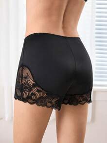 Ocili 女士性感蕾丝拼接三角裤，薄款黑色内裤 - 黑色 - 查看 3