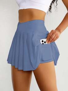 Eassivo Eassivo Wide Waistband Pleated Sports Skort Blue Skirt With Phone Pockettennis Skirt - Blue - View 2