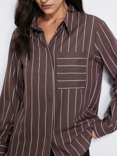 Aveloria Modichic New Arrival Women's Fashion Versatile Pocket Striped Blouse