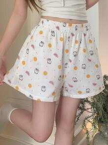 DAZY Cute Cartoon Bear & Fruit Print Textured Fabric Short Women Pajama Bottoms - White - View 11