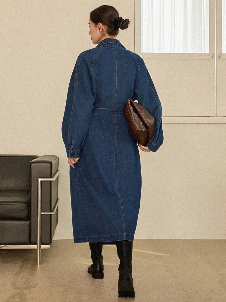 Loose Casual Raw Denim Blue Elegant Long Women Denim Jacket And Coat, Spring/Summer