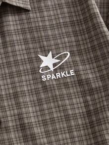 Manfinity Unisex 男士格子印花刺绣纽扣前开襟休闲短袖衬衫 - 棕色 - 查看 3